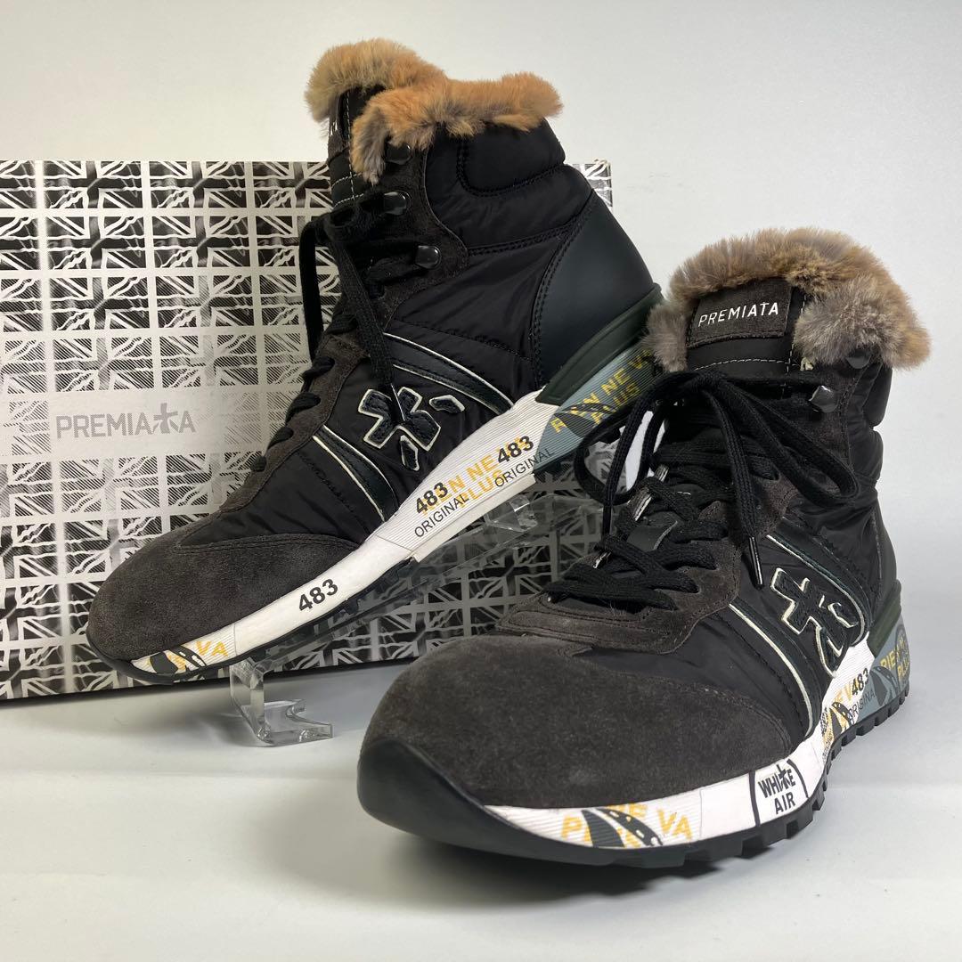 未使用級】希少 PREMIATA リアルファー ハイトップスニーカー 黒 26