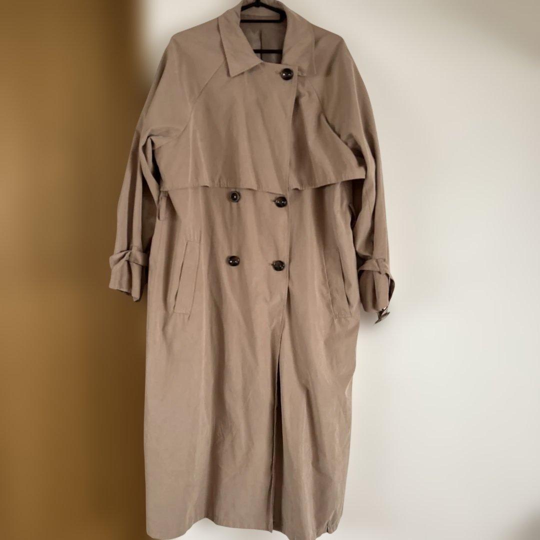 ダブルブレスト トレンチコート ロングコート ベージュ Mサイズ - メルカリ