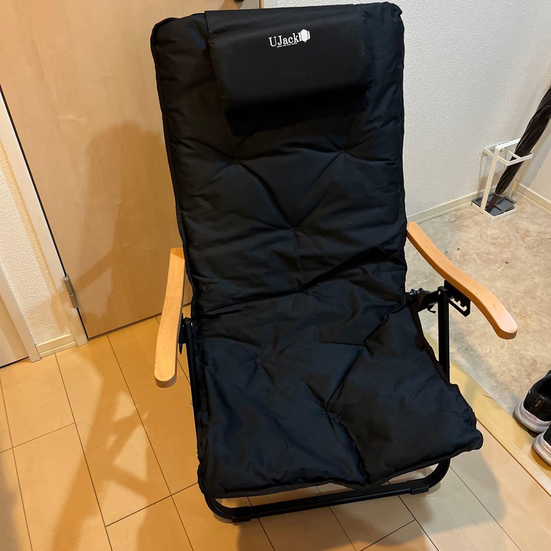 UJack アウトドアチェア ブラック プレミアムクッション付き Amazon.co.jp: UJack(ユージャック) 難燃 リクライニング ローチェア