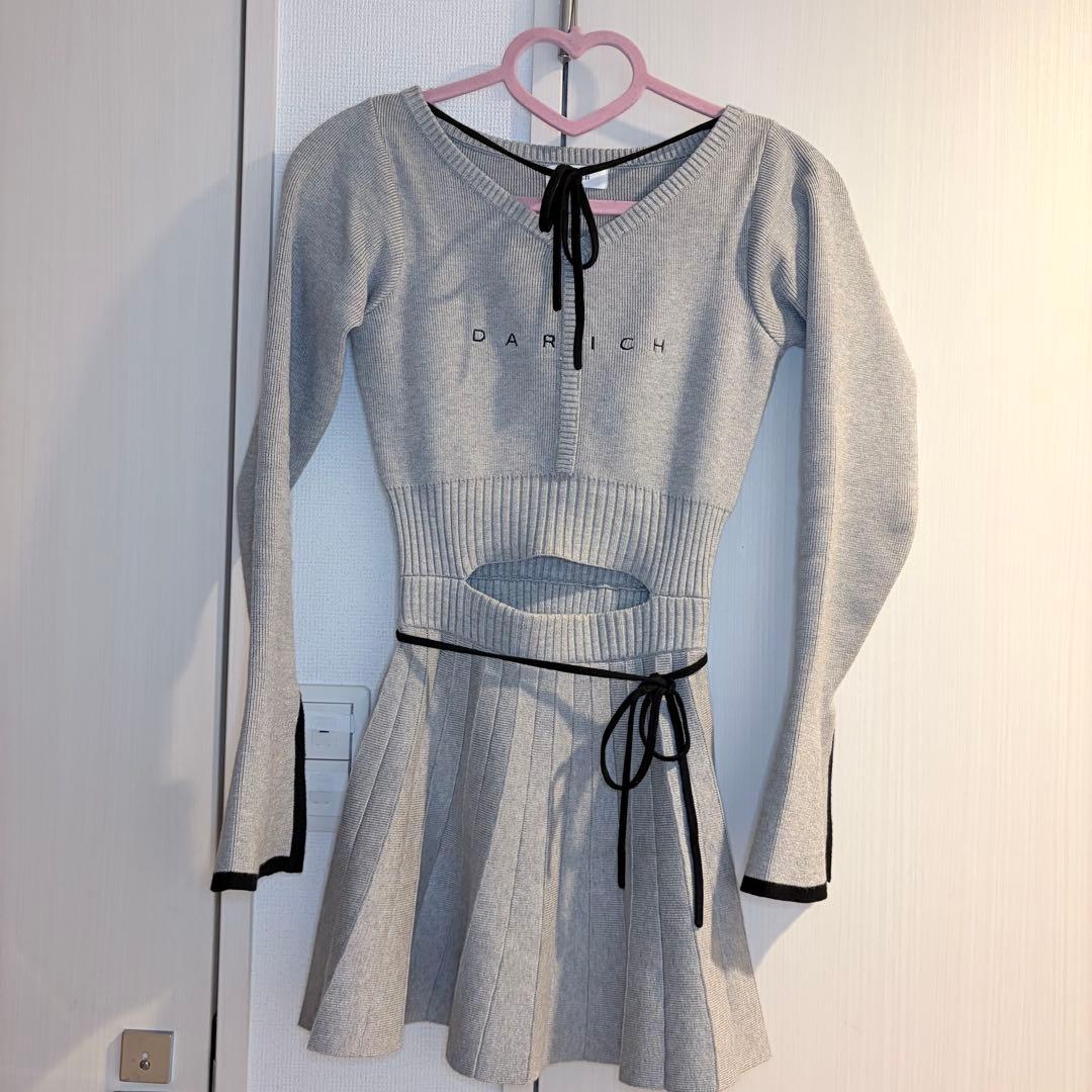 短時間着用　Darich ウエストオープンリボンデザインニットミニワンピース 予約商品】ウエストオープンリボンデザインニットミニワンピース