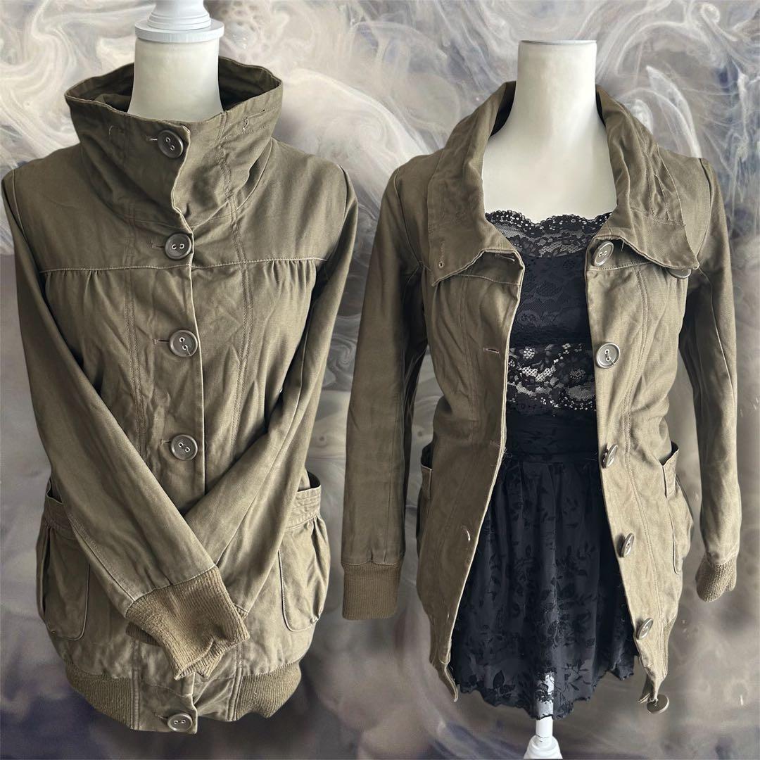 00s y2k スタンドカラーリブ切替ジャケット ミリタリー フェアリー