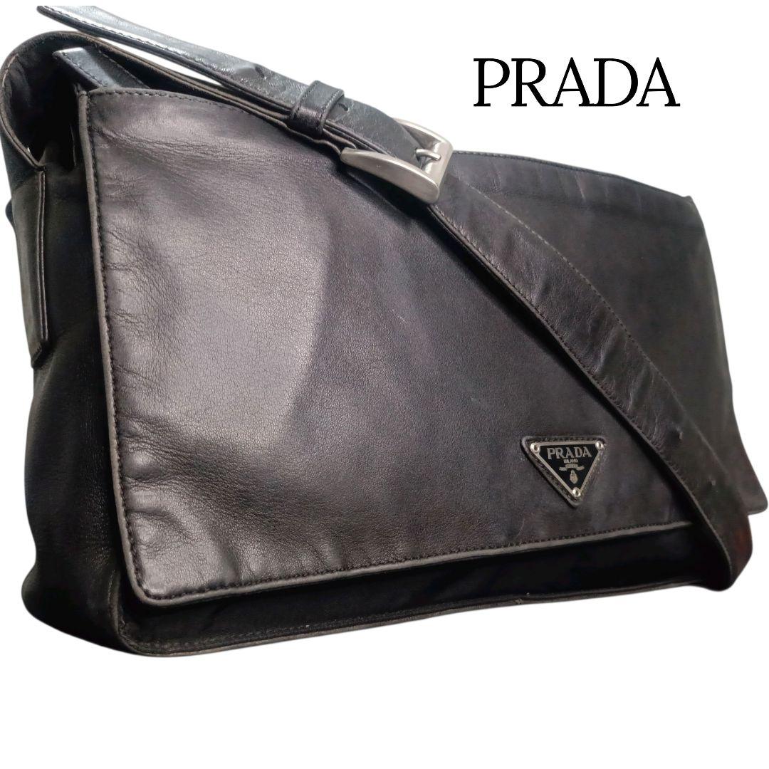 ✨PRADA 三角ロゴ テスートナイロン レザー切替 フラップ ショルダーバッグ PRADA（プラダ） 極 美品 三角ロゴ プレート 金具 テスート ナイロン