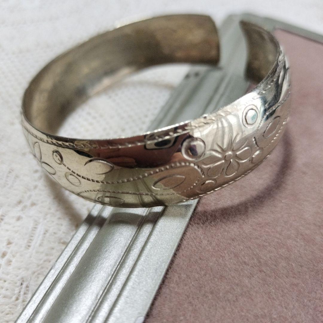 銀細工工芸品バングル、シルバー約16g、ヴィンテージブレスレット