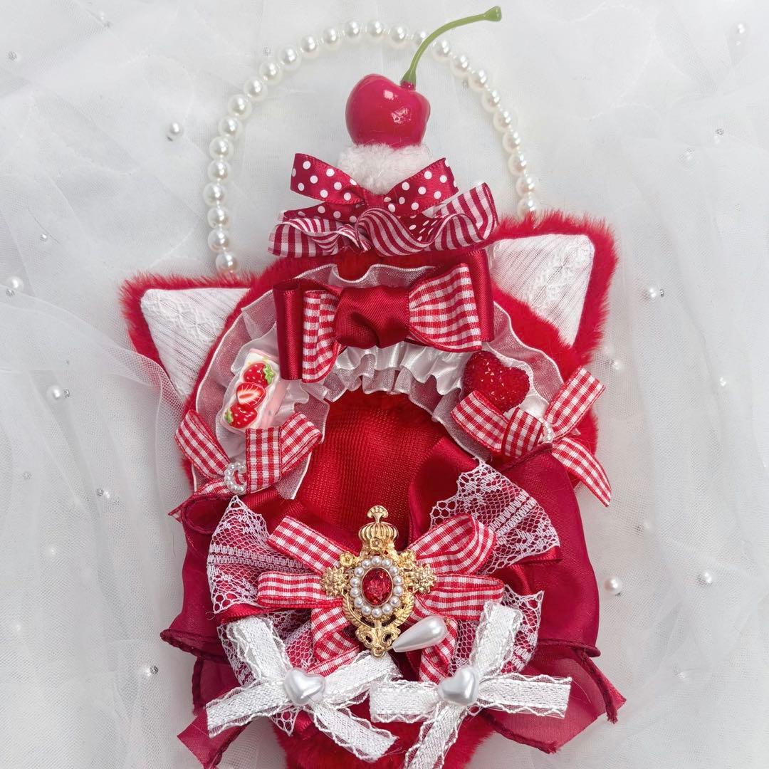 10cm ちびぐるみ ぬい服 チェリー赤 ネコ 推しぬい しっぽ付き #40