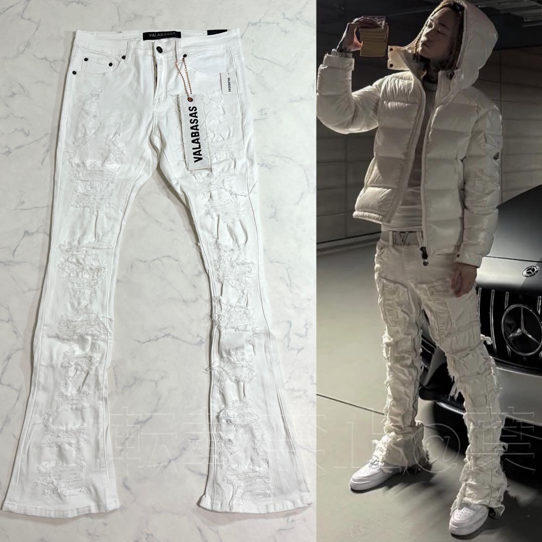 valabasas バラバサス クラッシュスキニーフレアデニム ホワイト 32