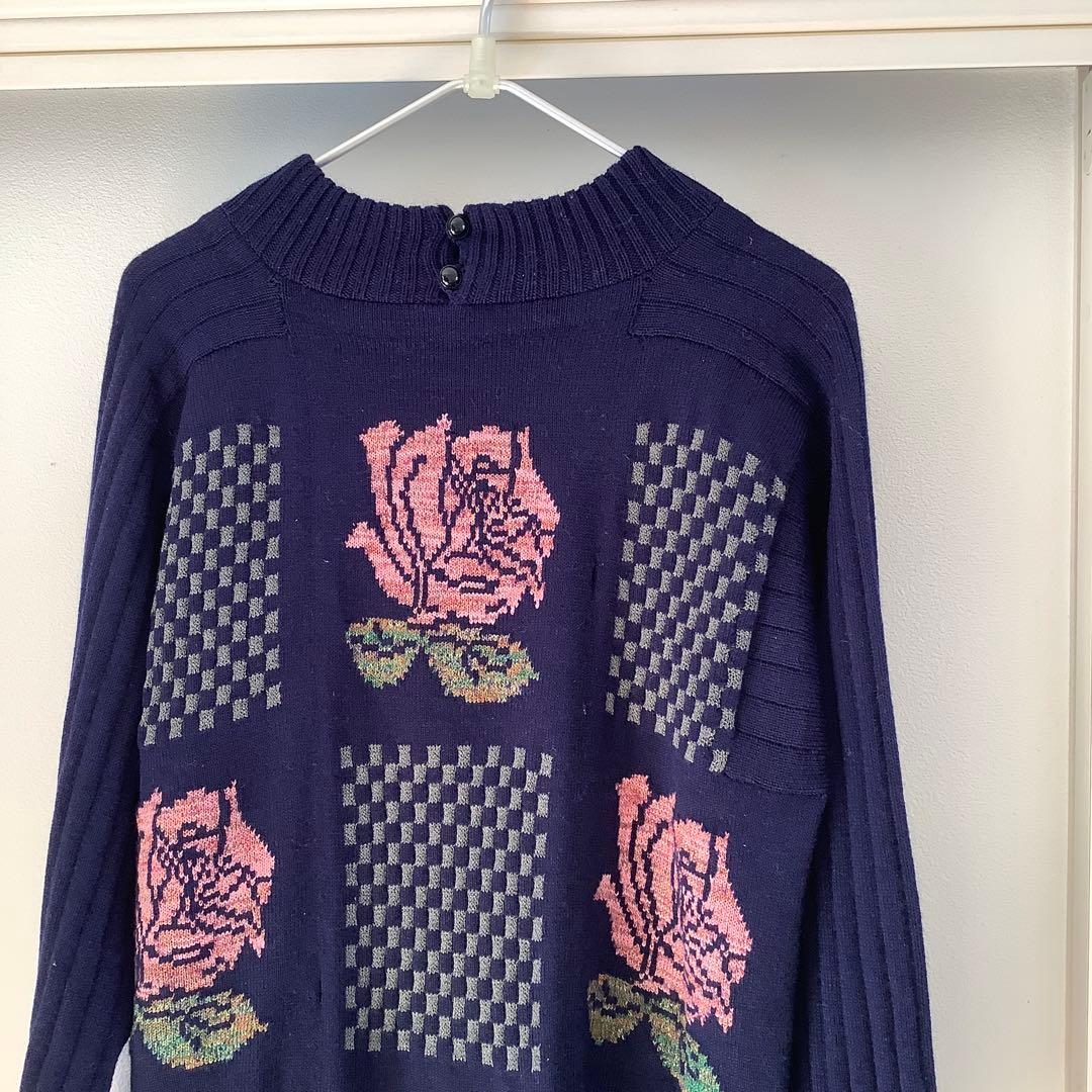 斎藤都世子 花柄 ニット ワンピース ネイビー - メルカリ