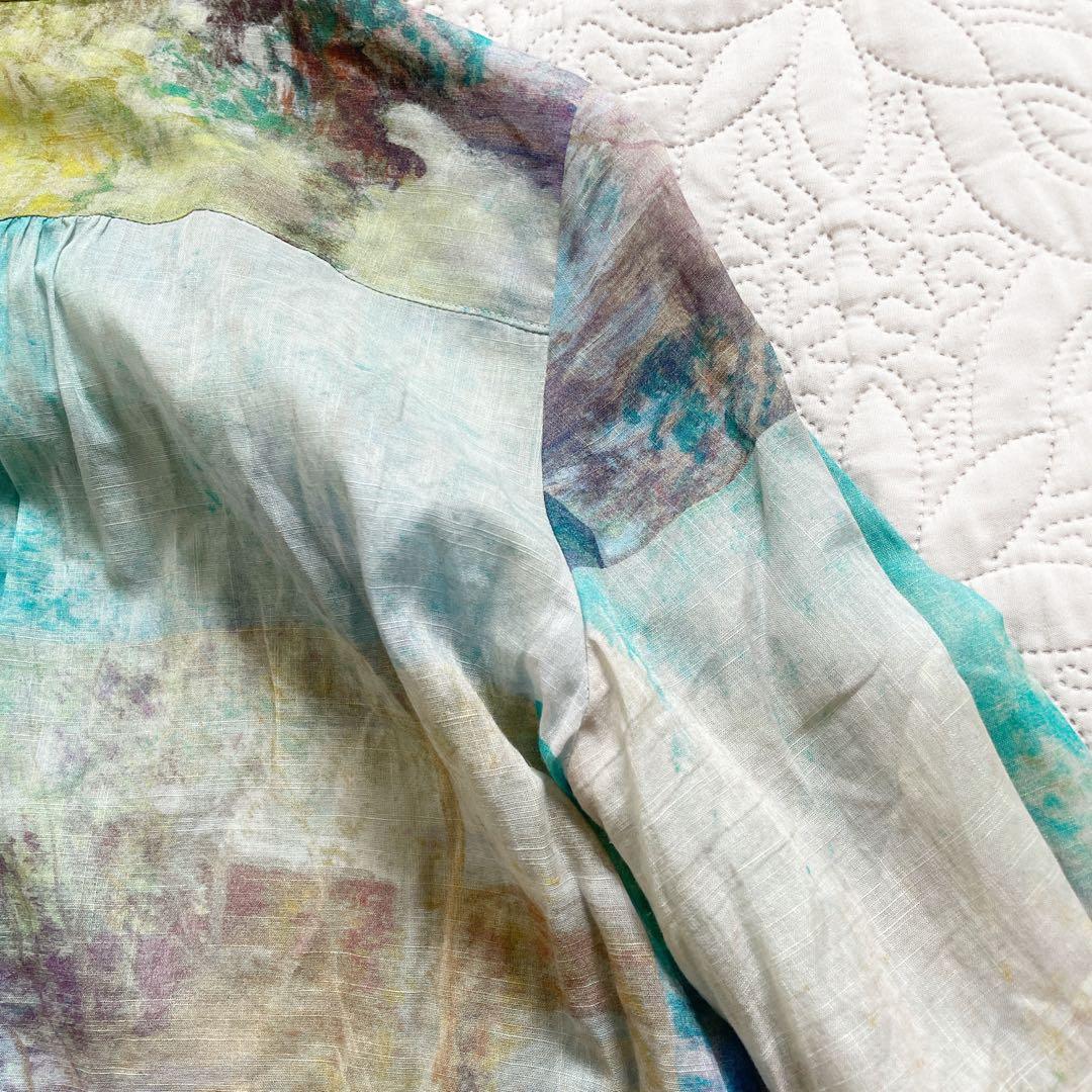 現行 レリアン ブラウス 11号 シアー素材 バンドカラー パッチワーク風