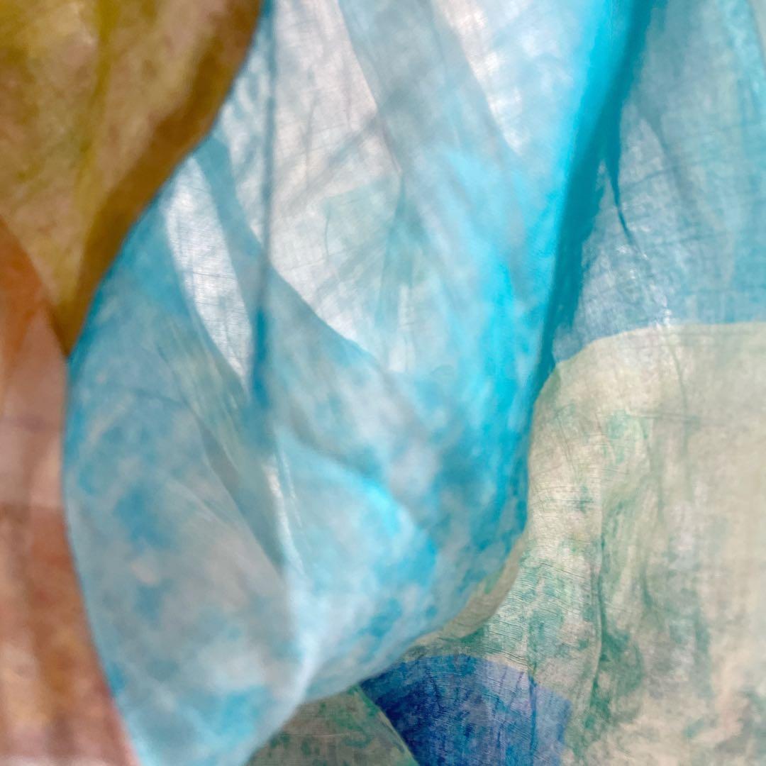 現行 レリアン ブラウス 11号 シアー素材 バンドカラー パッチワーク風