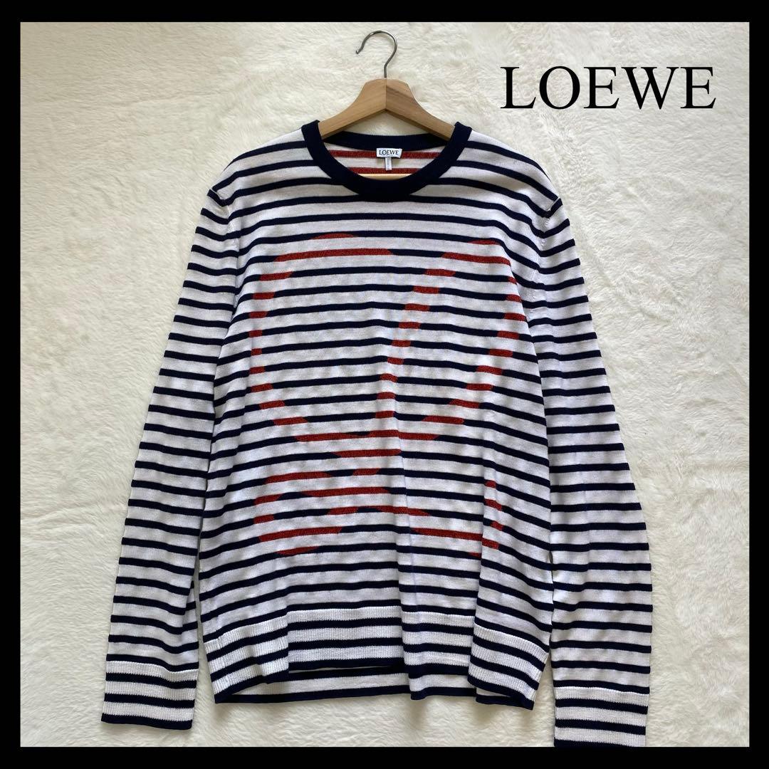 LOEWE ニット セーター ボーダー マリノ アナグラム シャドウロゴ LOEWE(ロエベ) ニット クルーネックセーター ボーダー アナグラム刺繍