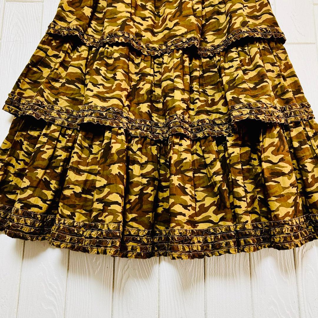 希少【WONDERFUL WORLD】5段ティアードスカート 迷彩 カネコイサオ