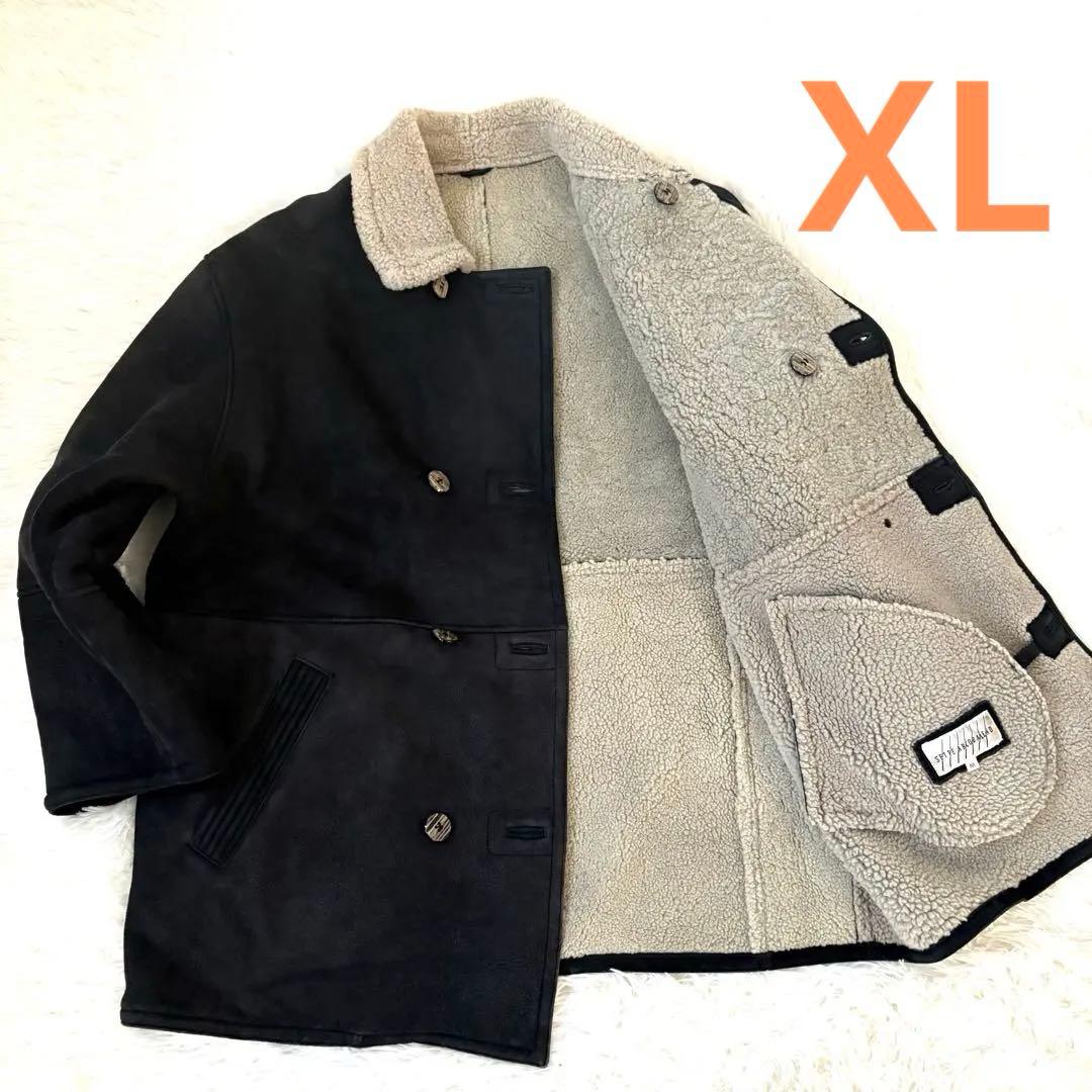 極暖　リアルムートン　ジャケット 黒 シープスキン　ボア　羊革　大きいサイズXL 希少 (44) 2XL] B-3 リアルムートンジャケット フライトジャケット 羊