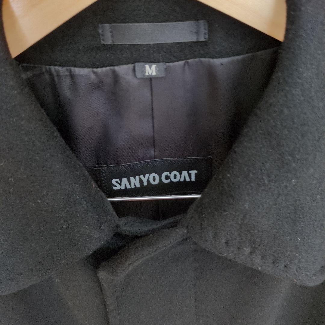 サンヨーコート メンズ カシミヤ100% ステンカラーコート 黒 比翼ボタン