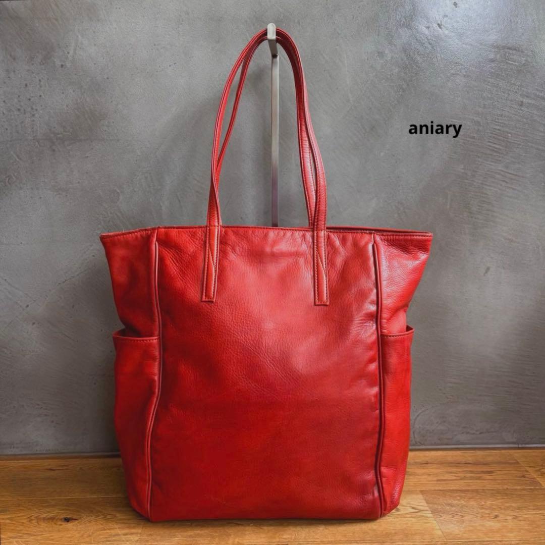 アニアリ レザー トートバッグ 大容量 赤 レッド 革 aniary - メルカリ
