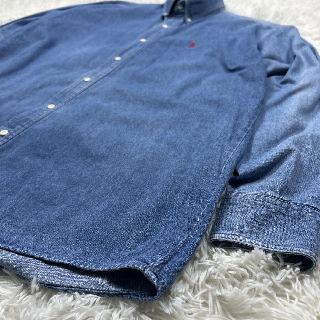 定番 ラルフローレン デニムシャツ 赤刺繍 ポニー L ビッグサイズ 90s
