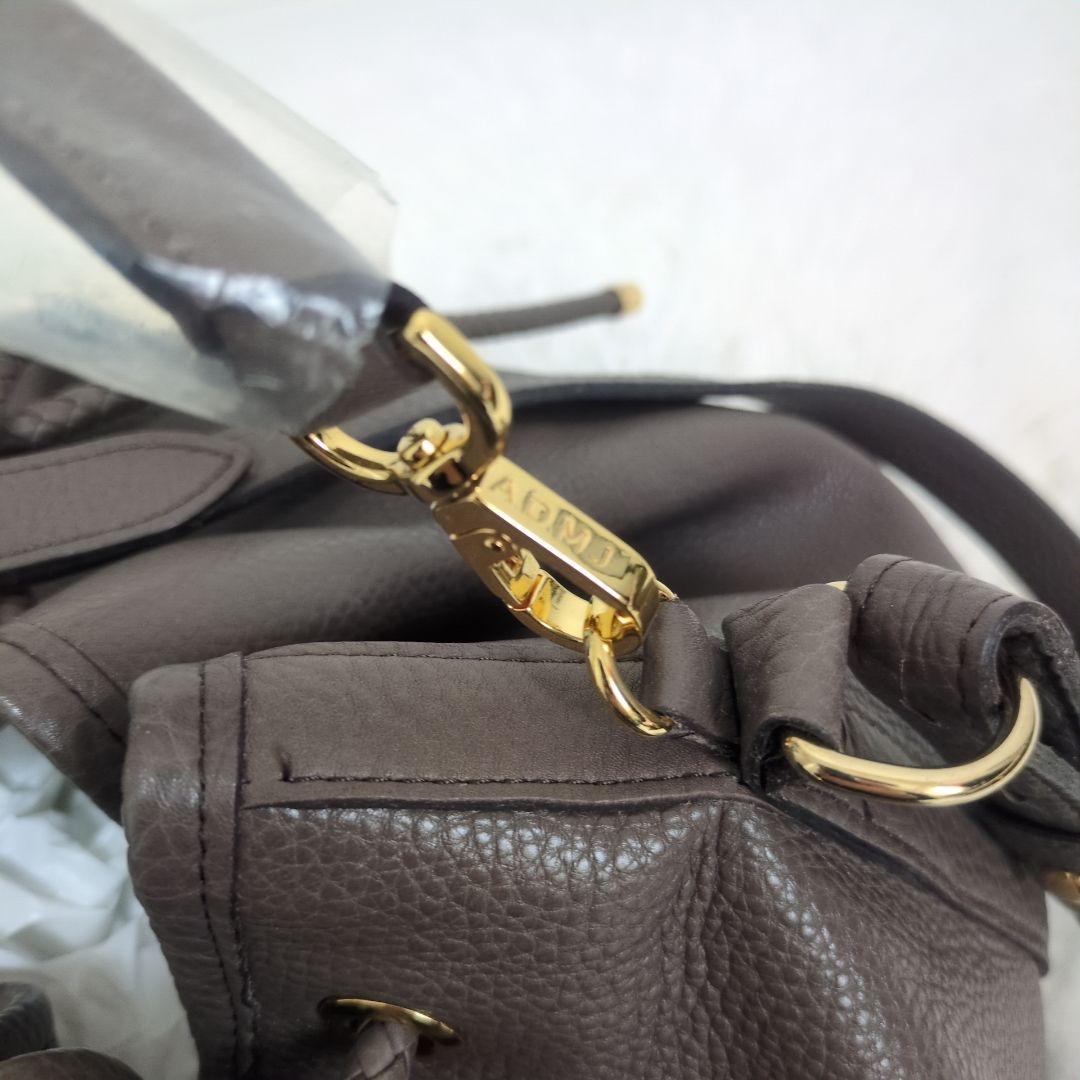 タグ付き ADMJ 大きめ 巾着 3way ショルダーバッグ モカグレージュ