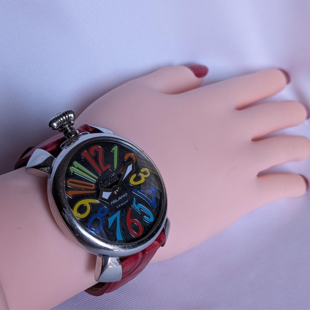 良品 ガガミラノ レディース腕時計マニュアーレ40 ピンクベルト個性派