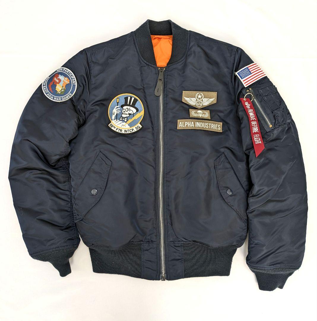 激レア】 ALPHA MA-1 フライトジャケット 刺繍ワッペン ネイビー L