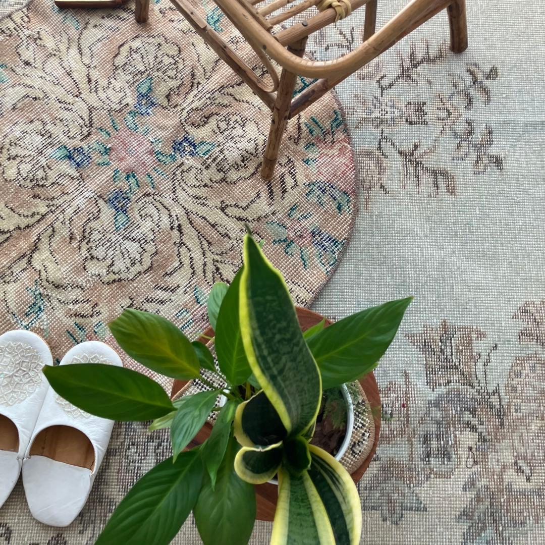 ミルキーピンク✳︎73×74グリーン フラワー ラウンド トルコ