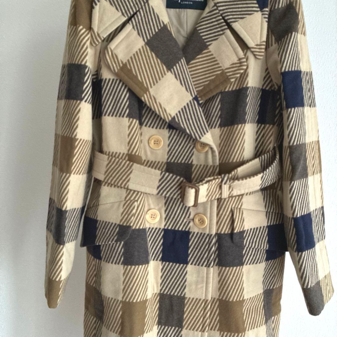 美品 アクアスキュータム トレンチコート チェック ウール Mサイズ