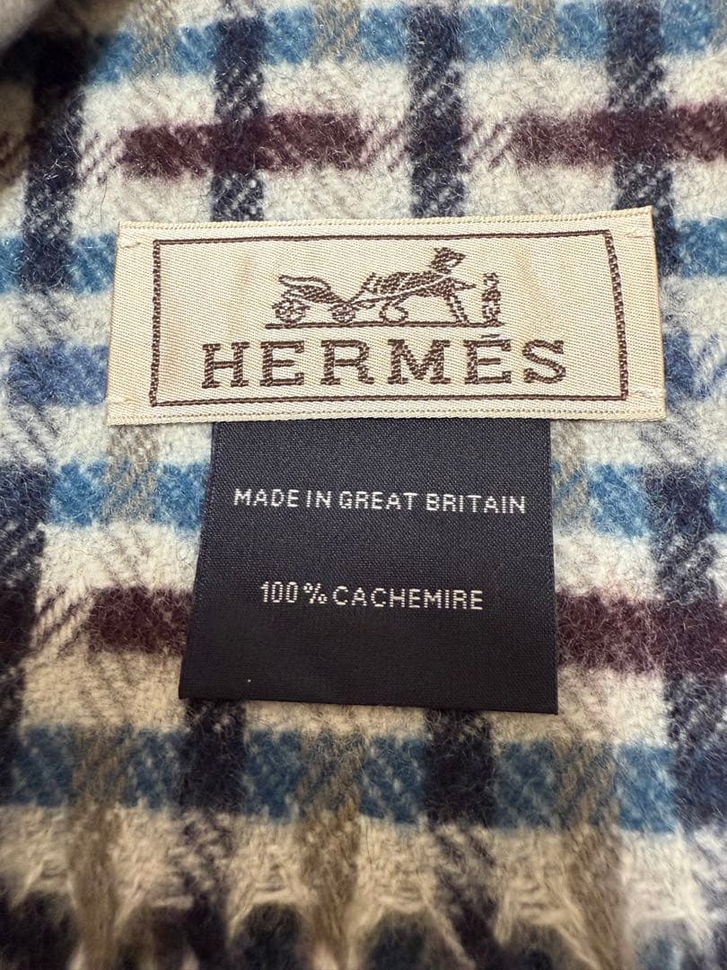 新品未使用　エルメス　HERMES カシミアマフラー 《Hエコセ》　ブルー