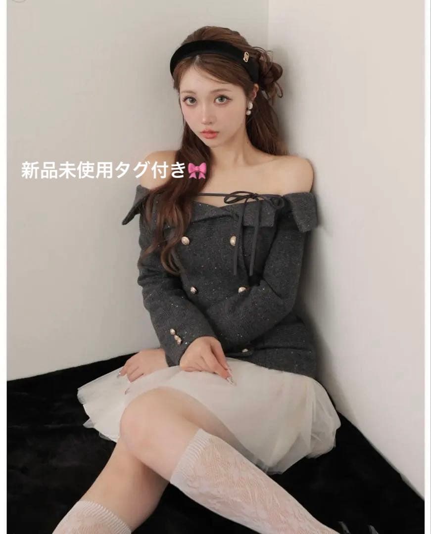 m me eme エムミーエメ ワンピース ミニワンピ M me eme エムミーエメ フリルカラーニットミニワンピース - メルカリ