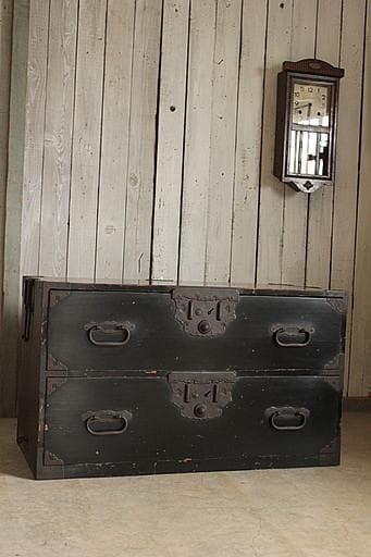 時代　庄内箪笥　2段　時代家具　収納タンス　古家具 明治大正時代 和箪笥 二段重ね チェスト アンティーク