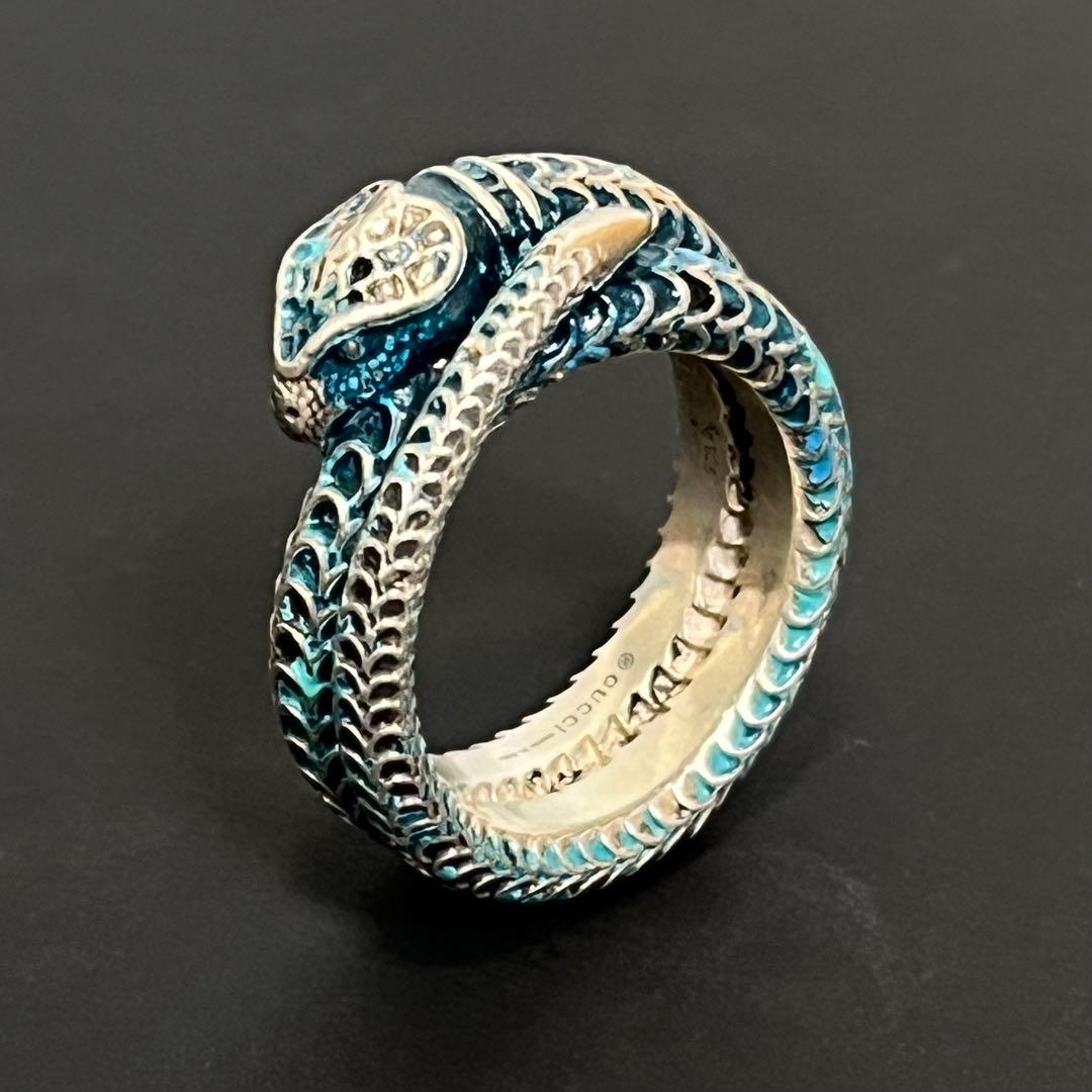 美品☆極希少カラー】グッチ スネーク 蛇 リング シルバー 青 ブルー