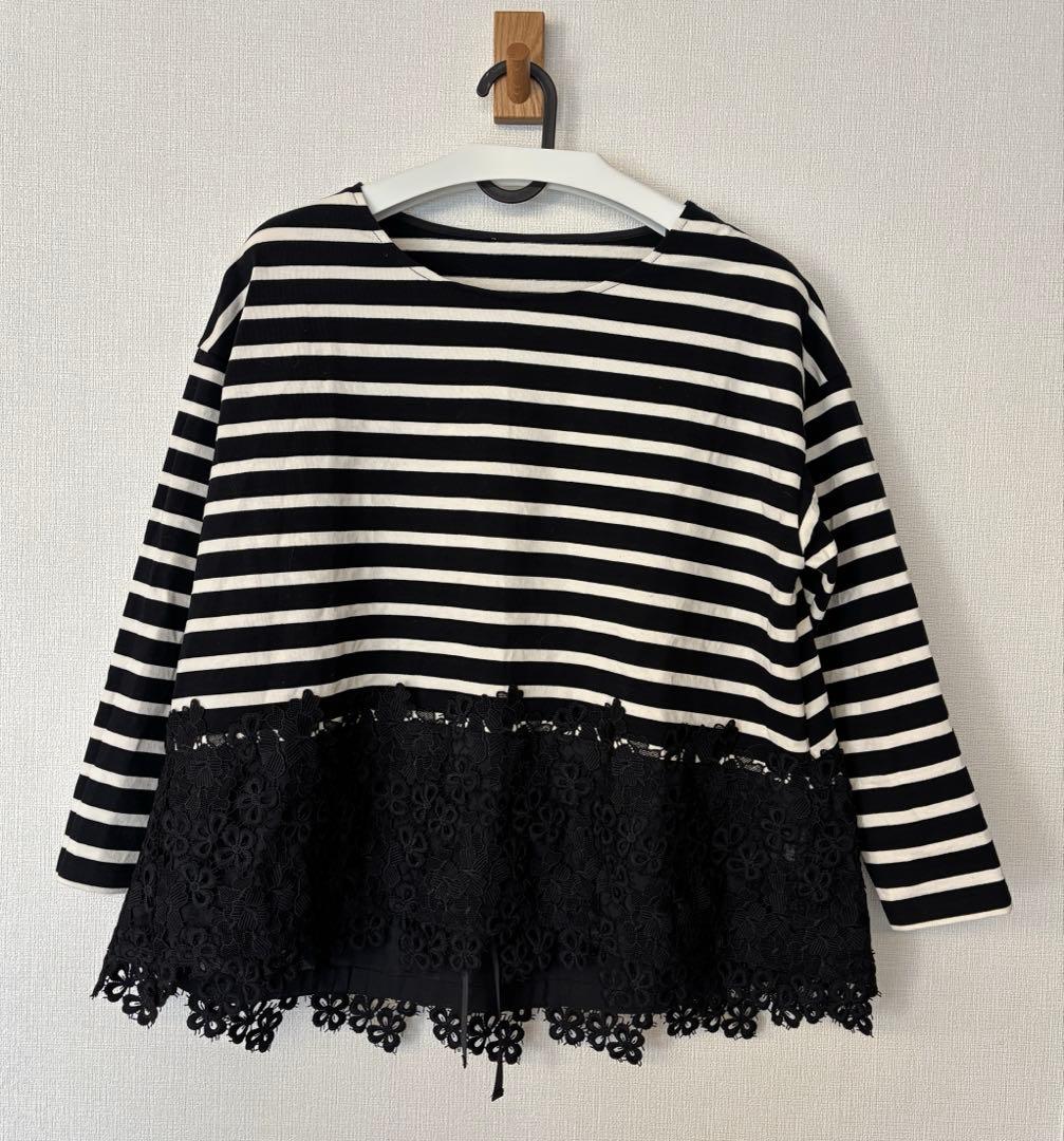 ビアズリー 長袖裾レースカットソー ボーダーカットソー 裾レース 訳