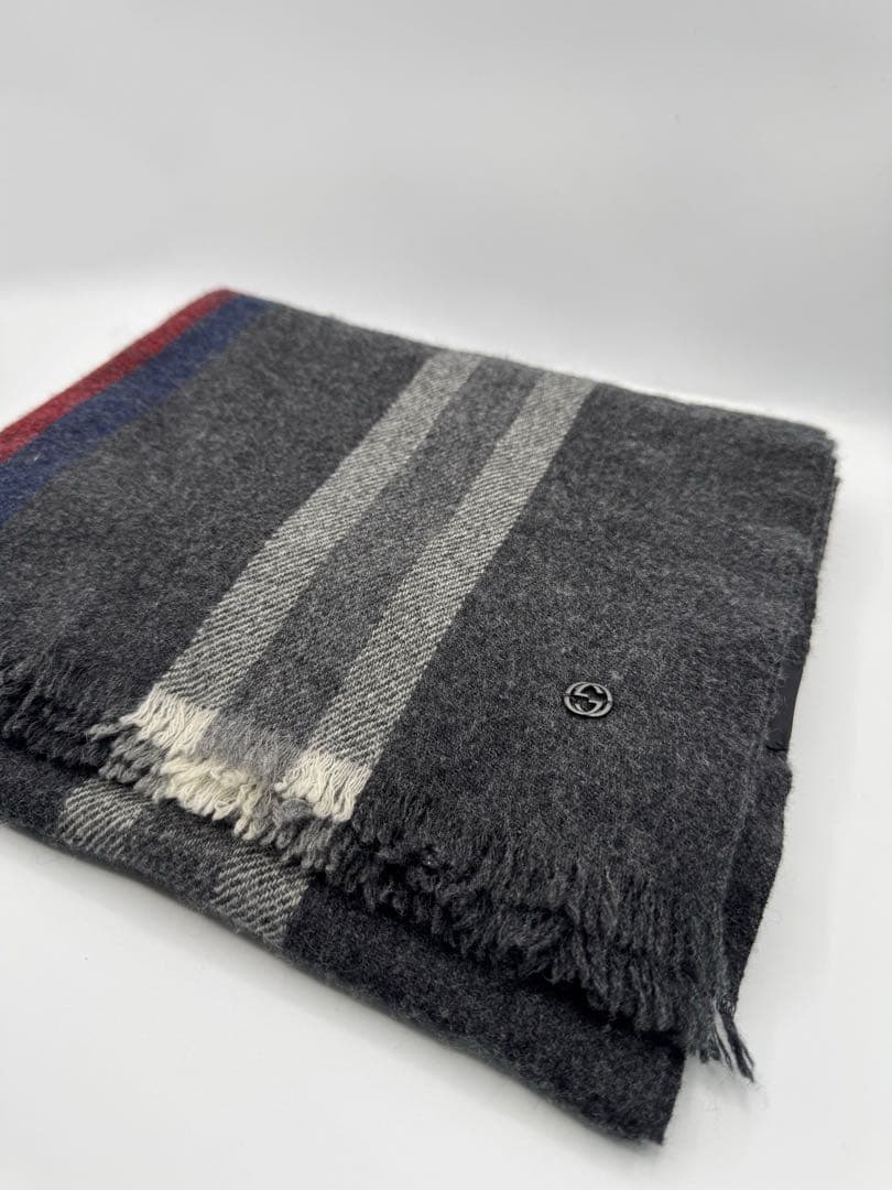 GUCCI ウールカシミヤマフラー グレー 中古・古着通販】GUCCI (グッチ) GGカシミヤ混ウールマフラー グレー