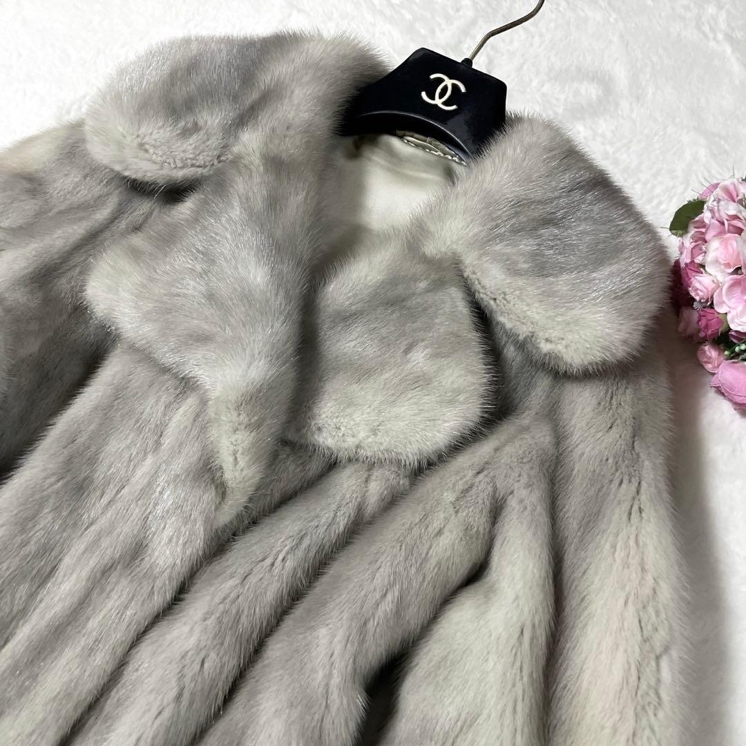 総丈87㎝ シルバーフォックス ファーコート XL相当 毛並み◎なめし