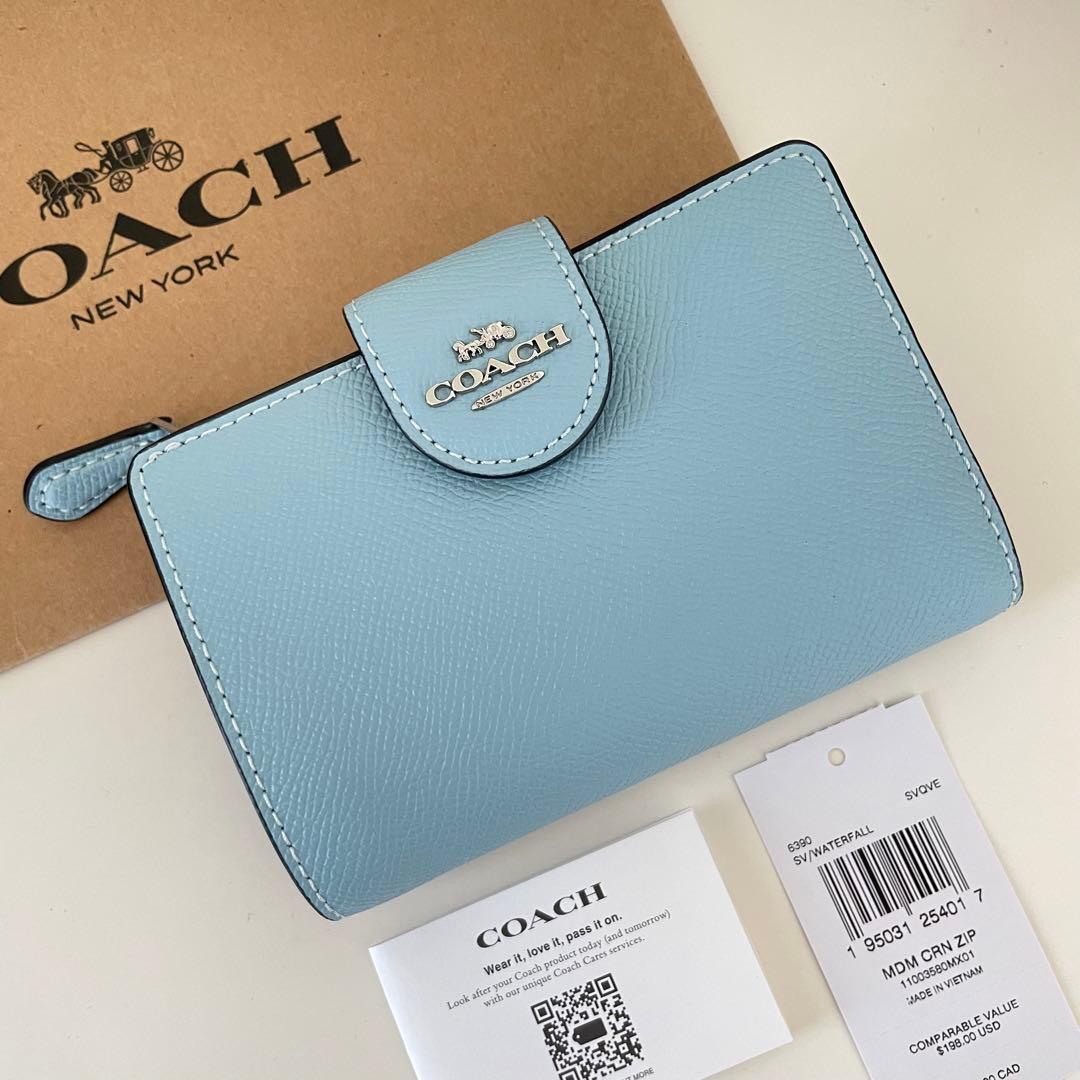 COACH コーチ 折り財布 ブルー 水色 二つ折り財布 - メルカリ