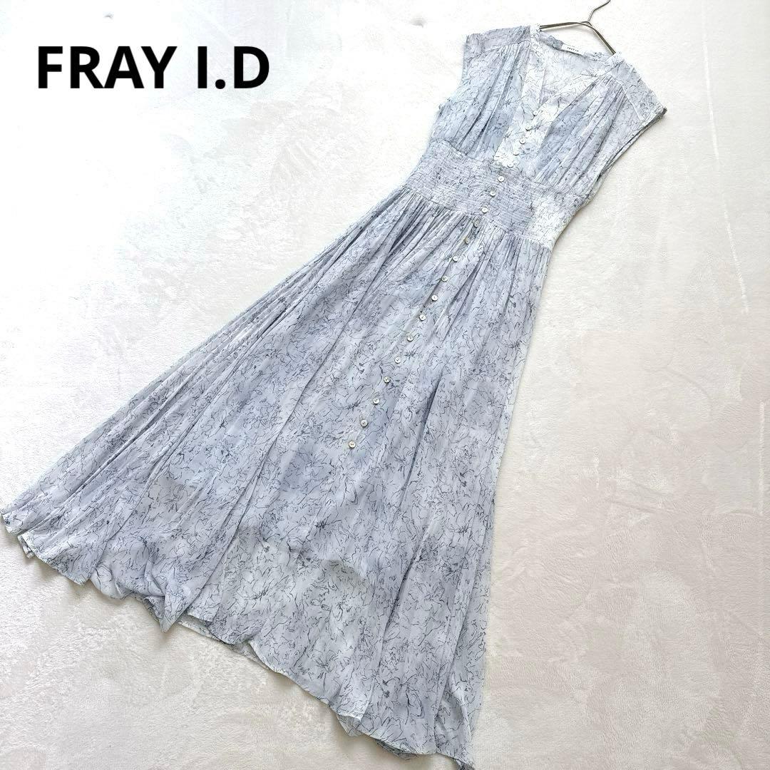 未使用タグ付きフレイアイディー ラインアートシフォンワンピース ブルー 近年 FRAY I.D - 新品タグ付 ラインアートシフォンクレープワンピース 青