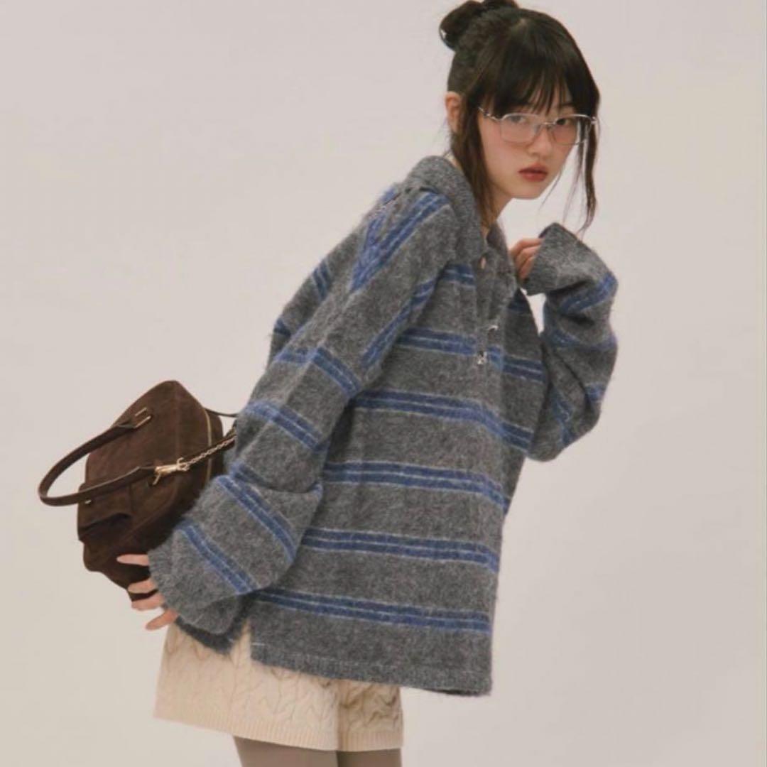 loin nuit ストライプパターンボタンニット ロワンニュイ loin nuit（ロワンニュイ）の「striped pattern button knit