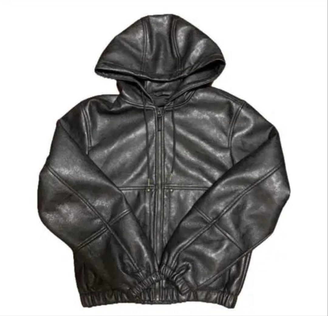ZARA レザー ジップパーカー フーディー S - メルカリ