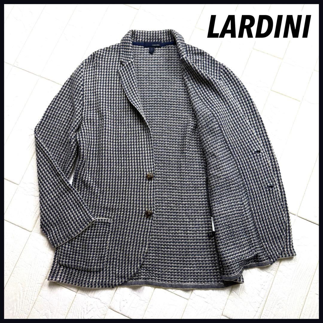レアXXL★LARDINI ラルディーニ コットンリネン千鳥格子ニットジャケット レアXXL☆LARDINI ラルディーニ コットンリネン千鳥格子ニット