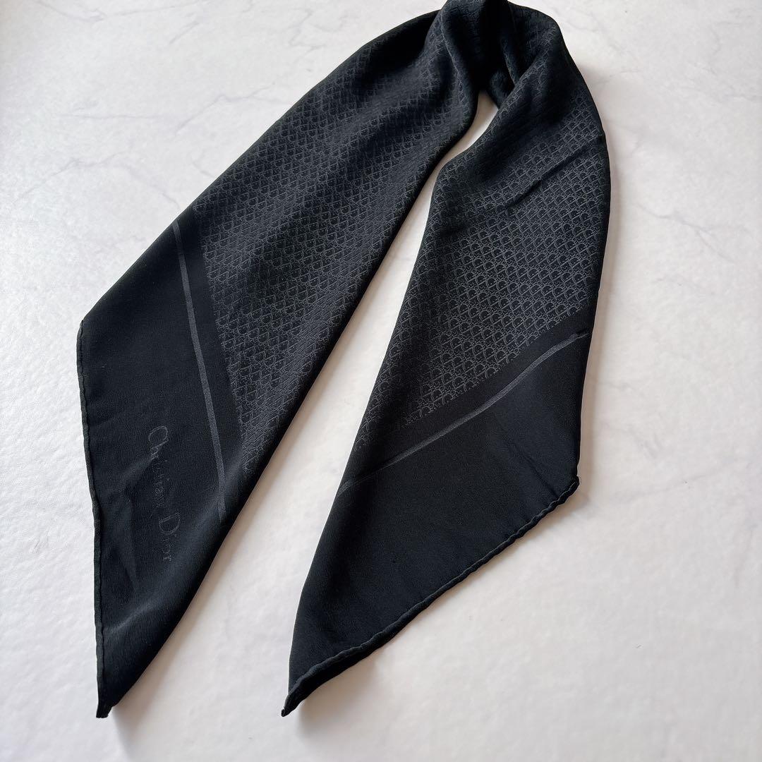 トロッター総柄 シルク スカーフ ブラック シフォン