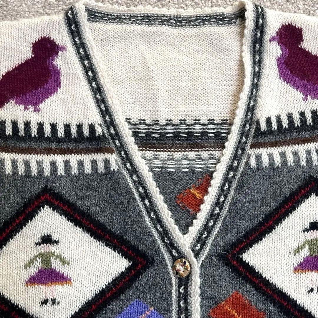 シトラス様専用】ペルー製 アルパカ100% ニットベスト 総柄 鳥 幾何学