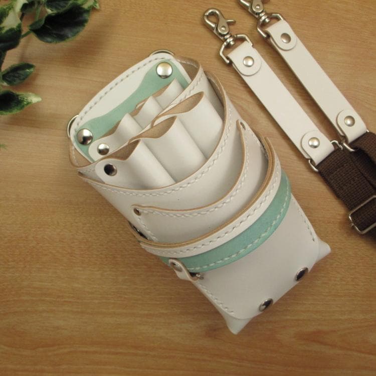 ホワイト＆空色　６丁差し　本革シザーケース　SCA-45/CWA ホワイト＆カラフル 5丁差し 本革シザーケース SCA-132/CWA