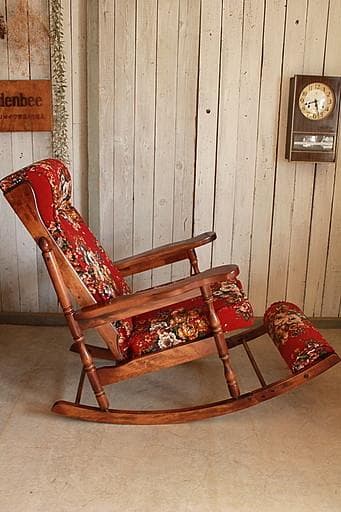 ビンテージ 東洋家具製 ロッキングチェア オットマン付き 花柄 TOYO