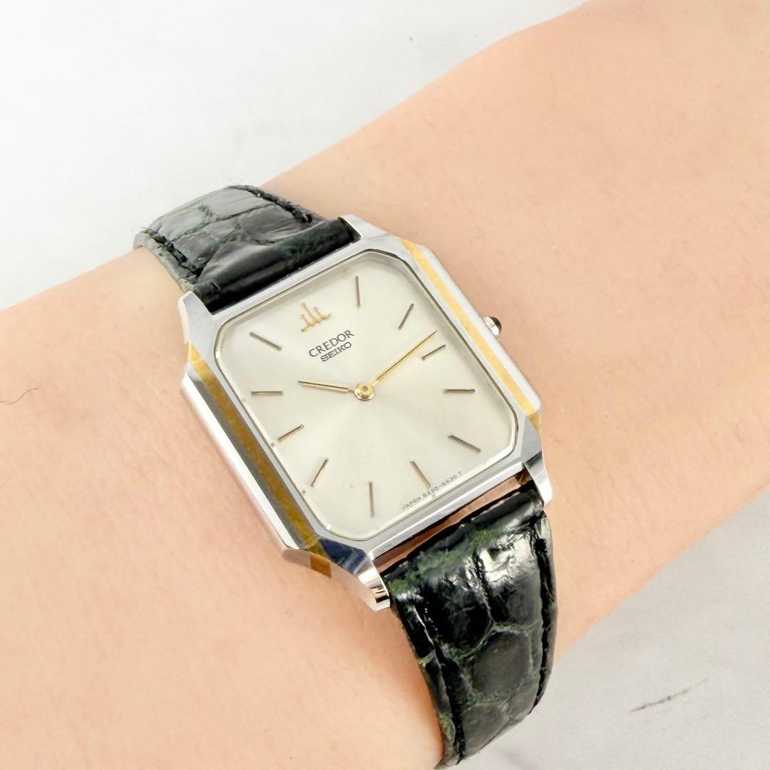 新品電池】 セイコー クレドール シルバー文字盤 8420-5370 スクエア