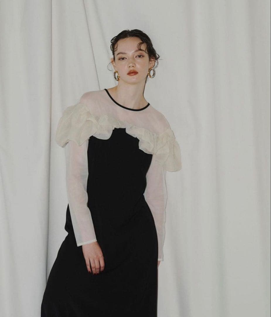 ANDRESD】frills flare dress Lサイズ black - ANDRESD】 frills flare