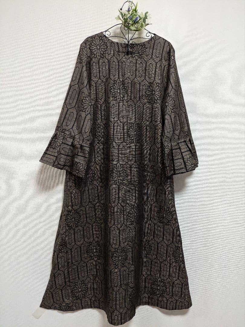 着物リメイクワンピース☆7マルキ大島紬☆Aラインワンピース&トート