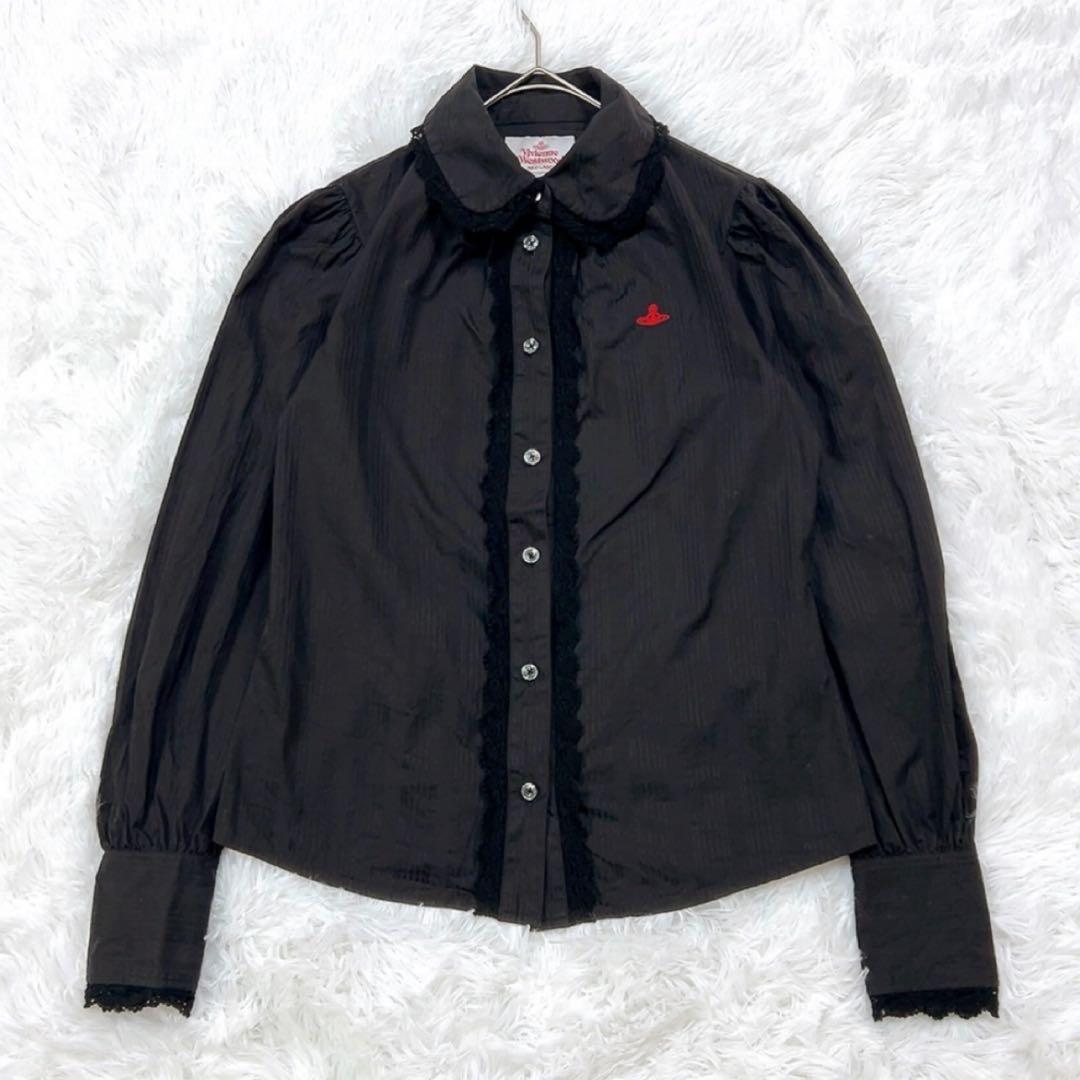 ヴィヴィアンウエストウッド ブラウス レース オーブ ロゴ刺繍 38 ブラック Vivienne Westwood（ヴィヴィアンウエストウッド）の「ｵｰｶﾞﾆｯｸﾌﾞﾛｰﾄﾞ