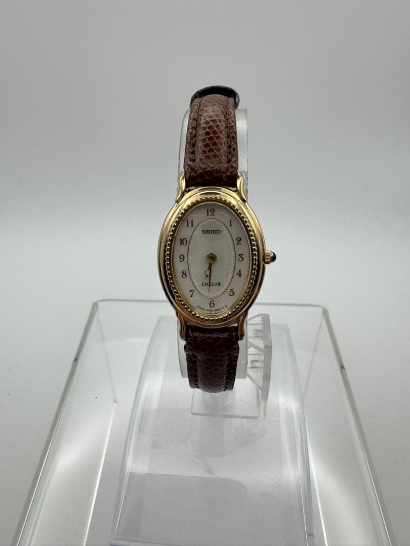 【美品】SEIKOセイコーExcelineエクセリーヌオーバル型ゴールドカラー セイコー ドルチェ&エクセリーヌ ペア クオーツ SWDL160 レディース 革