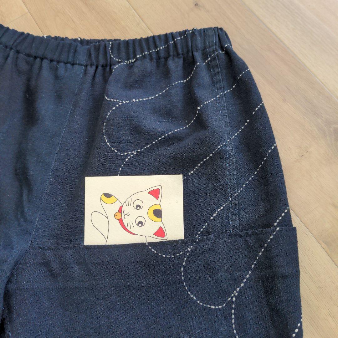 古布リメイク 藍染め木綿 刺し子風呂敷 筒描 パンツ - メルカリ