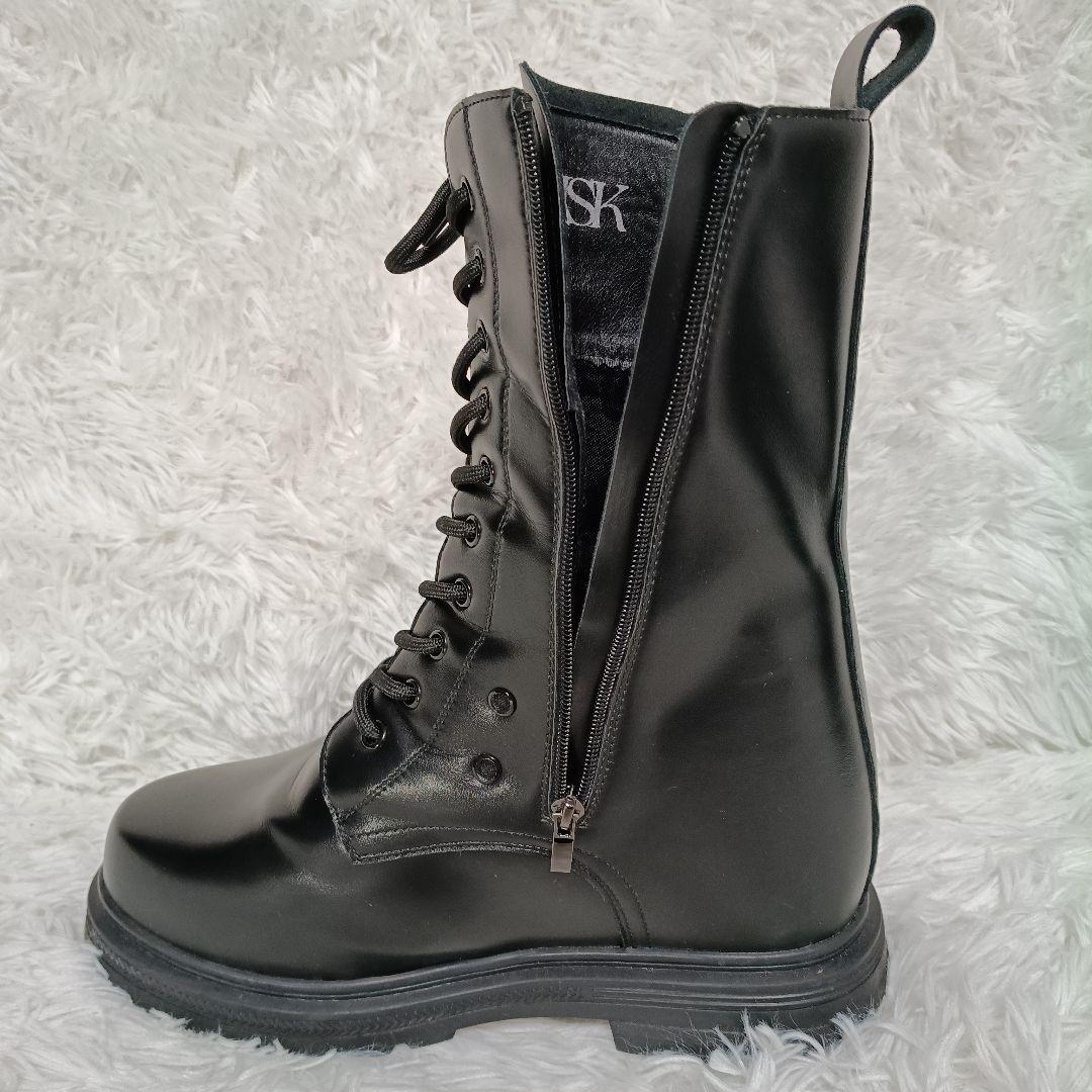 HSK シークレット +17cm ロングブーツ ファスナー 黒 コスプレ M