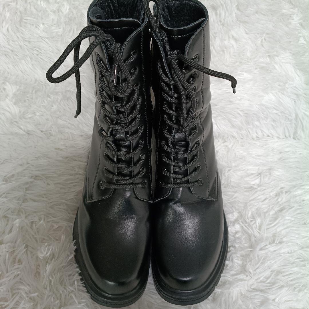 HSK シークレット +17cm ロングブーツ ファスナー 黒 コスプレ M