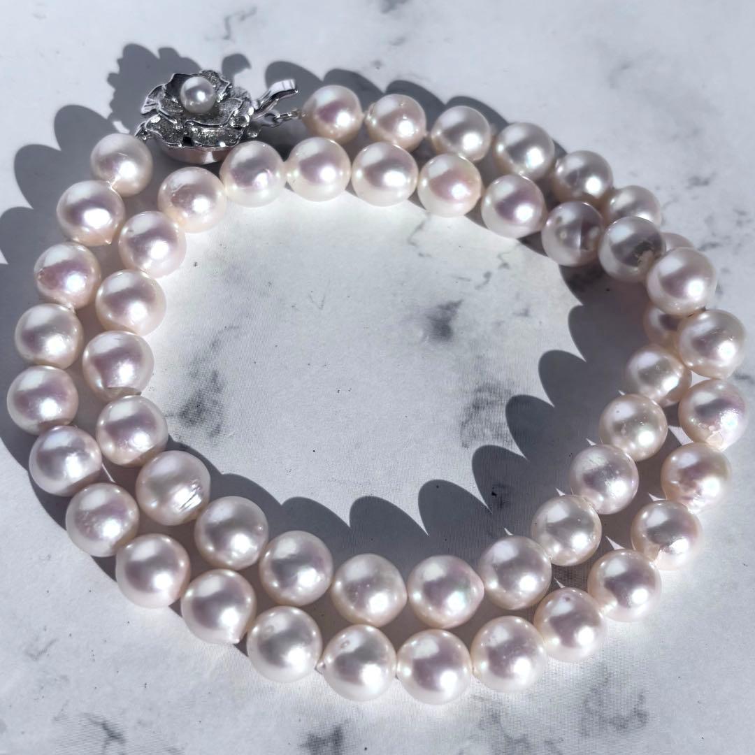 干渉色◎大珠8mm】あこや本真珠パールネックレス SV刻印 フォーマル冠