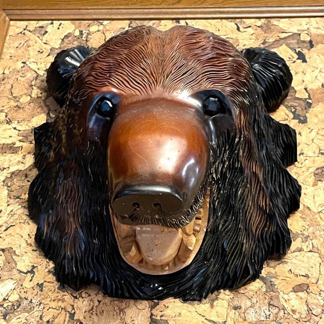 木彫り 熊 壁掛け 木製 クマの頭部彫刻 装飾 北海道土産 工芸品 手彫り