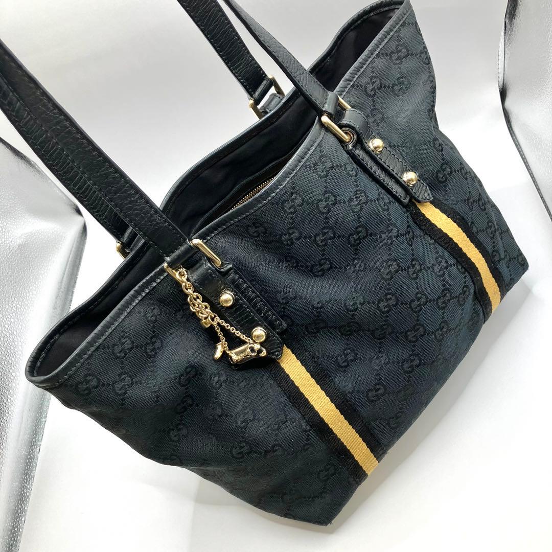 良品】GUCCI グッチ トートバッグ シェリーライン GG柄 キャンバス 黒